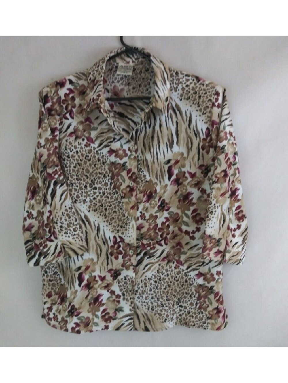 Allison Daley Women's Button-Up Animal Print Floral Blouse Size 14
